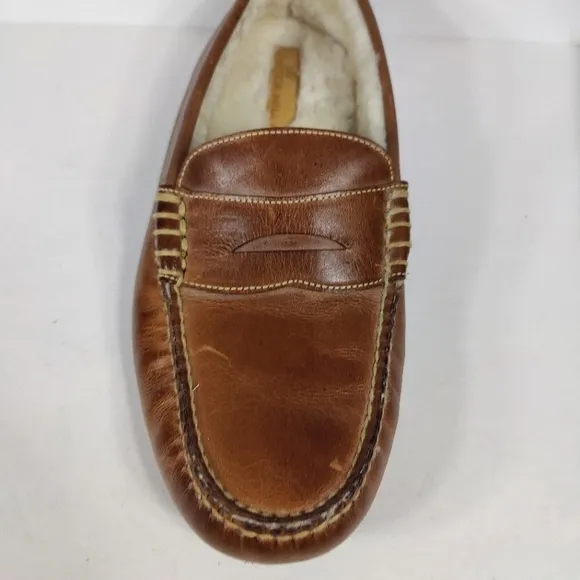 Peter Millar Men's Brown Fur Lined Casual Leather Penny Loafers Slip On Shoe 11M