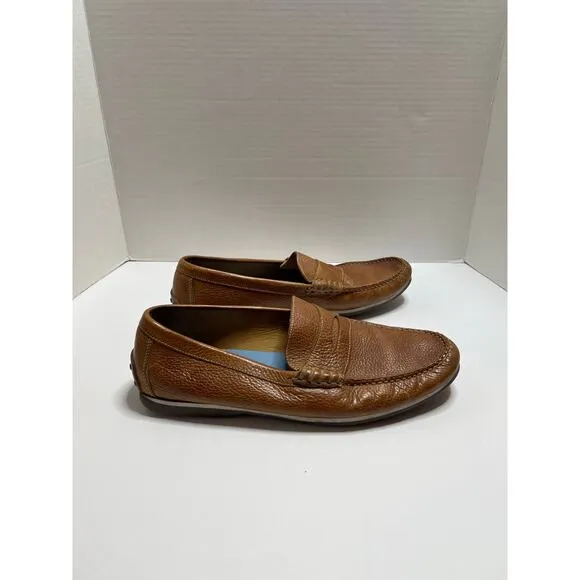 Peter Millar Mens Pebbled Leather Slip On Loafers Tan Size 9.5