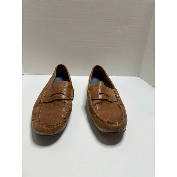 Peter Millar Mens Pebbled Leather Slip On Loafers Tan Size 9.5