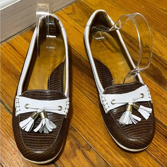 PETER MILLAR Women’s Leather Driving Loafer Brown White w/ Tassels Sz 7 $200