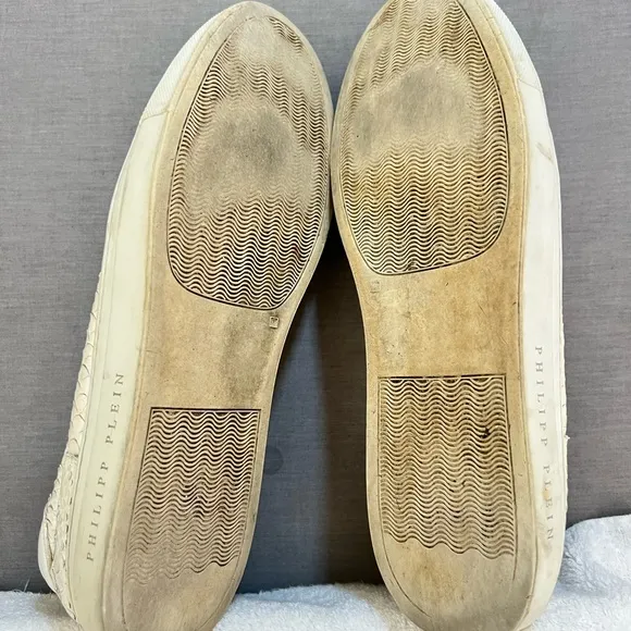 PHILIPP‎ PLEIN STUDDED WHITE LOAFERS/SLIP ONS MENS 12 FAIR CONDITION