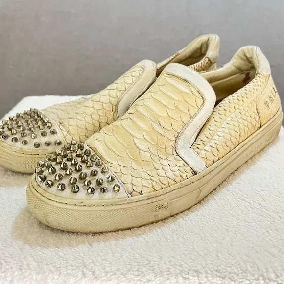 PHILIPP‎ PLEIN STUDDED WHITE LOAFERS/SLIP ONS MENS 12 FAIR CONDITION