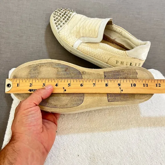 PHILIPP‎ PLEIN STUDDED WHITE LOAFERS/SLIP ONS MENS 12 FAIR CONDITION