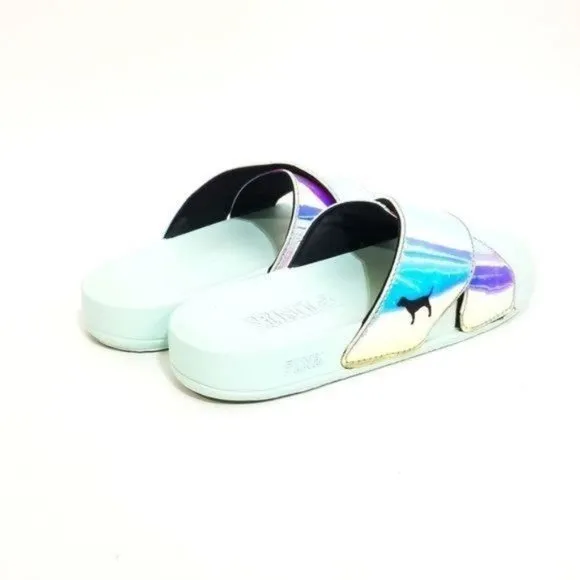 PINK Victorias Secret Iridescent Slides Criss Cross Sandals Size 7 M