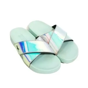 PINK Victorias Secret Iridescent Slides Criss Cross Sandals Size 7 M