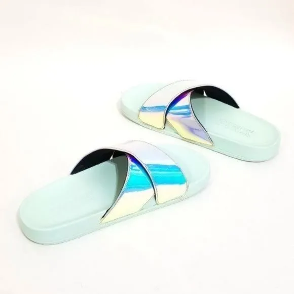 PINK Victorias Secret Iridescent Slides Criss Cross Sandals Size 7 M