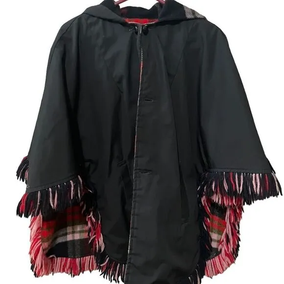 Pioneer Wear RARE Reversible Riding Poncho Wool Red Buffalo Plaid Waterproof