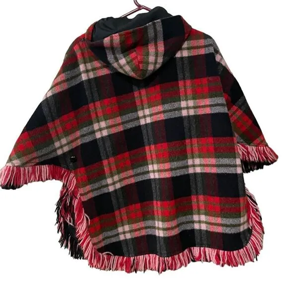 Pioneer Wear RARE Reversible Riding Poncho Wool Red Buffalo Plaid Waterproof