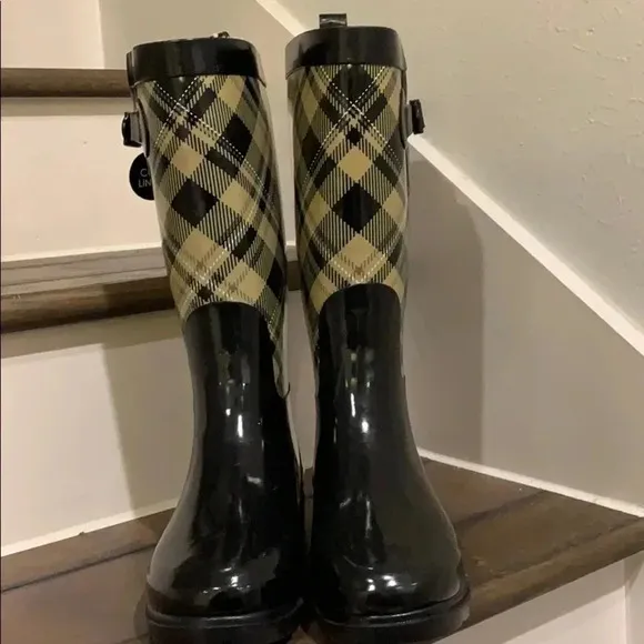 Plaid Rubber Rain Boots Waterproof Nrw