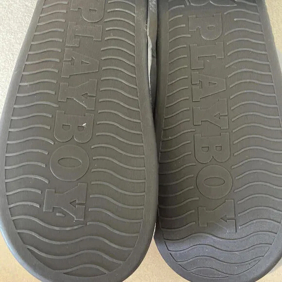 Playboy Logo Memory Foam Indoor Outdoor Grey Slippers Slides Size Large 11-12