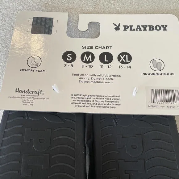 Playboy Logo Memory Foam Indoor Outdoor Grey Slippers Slides Size Large 11-12