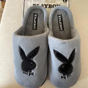 Playboy Logo Memory Foam Indoor Outdoor Grey Slippers Slides Size Large 11-12