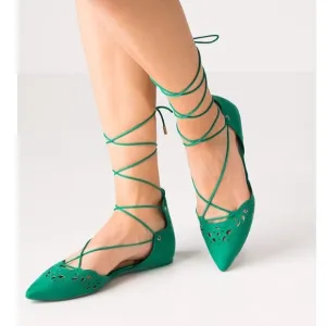 Pointed Toe Lace Up Ballet Flats