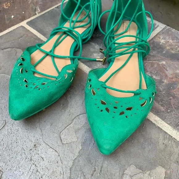 Pointed Toe Lace Up Ballet Flats