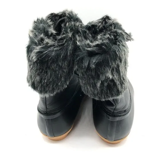 Polar Womens Duck Boots Faux Fur Lined Lace Up Fold Over Black Size 6