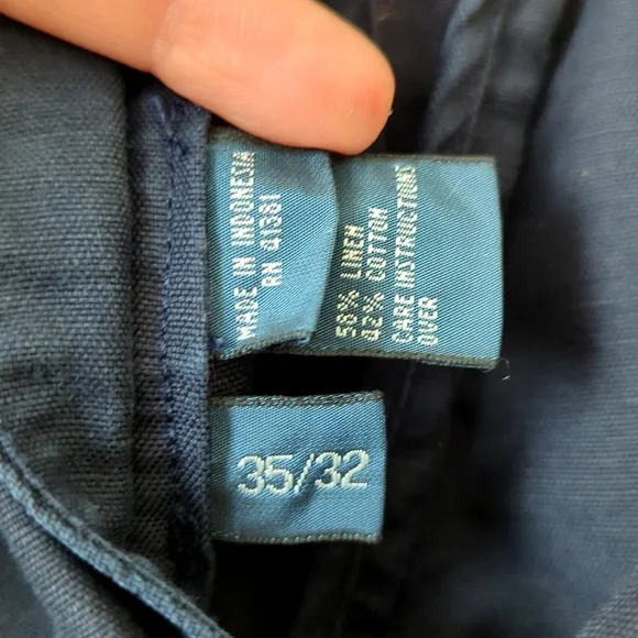Polo Ralph Lauren 90's Vintage Preppy Suffield Fit Linen Blend Pants Navy 35/32
