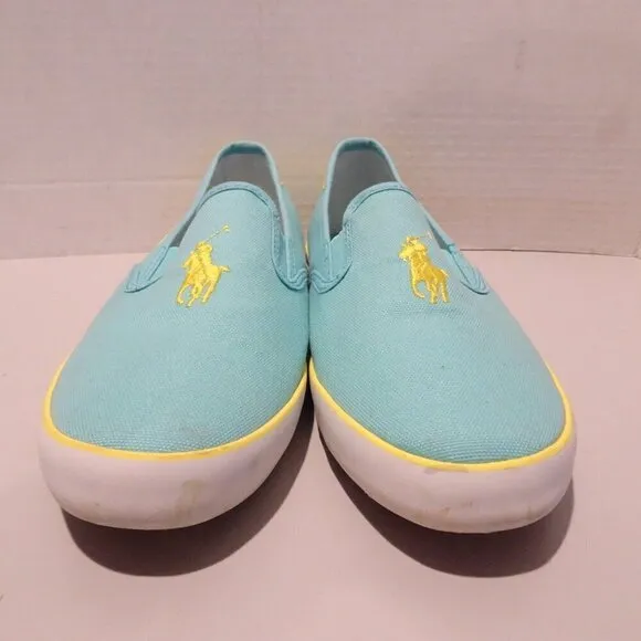 Polo Ralph Lauren Blue Yellow Pony Loafers Size 6.5 Casual Embroidered