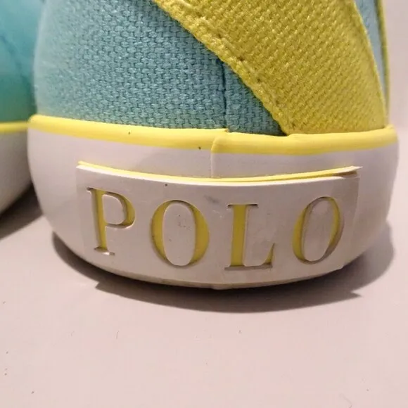 Polo Ralph Lauren Blue Yellow Pony Loafers Size 6.5 Casual Embroidered