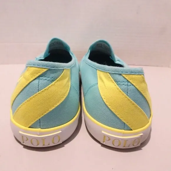 Polo Ralph Lauren Blue Yellow Pony Loafers Size 6.5 Casual Embroidered