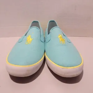 Polo Ralph Lauren Blue Yellow Pony Loafers Size 6.5 Casual Embroidered