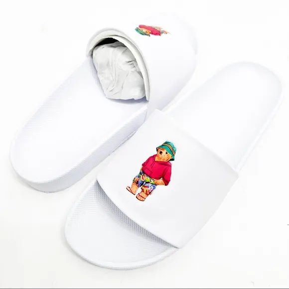 POLO Ralph Lauren CAYSON BEACH BEAR POOL SLIDES WHITE