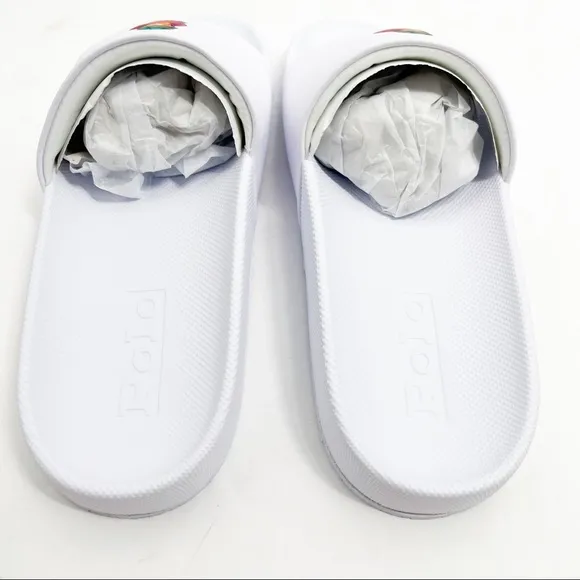 POLO Ralph Lauren CAYSON BEACH BEAR POOL SLIDES WHITE