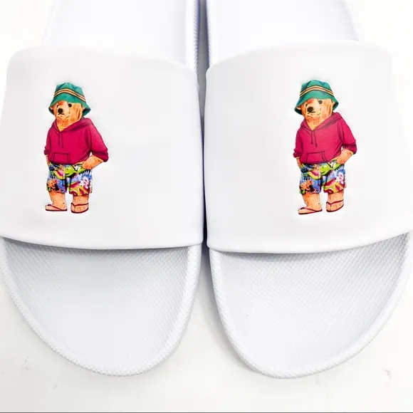 POLO Ralph Lauren CAYSON BEACH BEAR POOL SLIDES WHITE