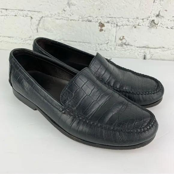 Polo Ralph Lauren Croc Alligator Leather Loafers Black 10D