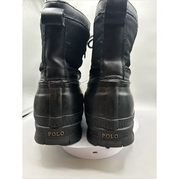 Polo Ralph Lauren‎ Men 7D Crestwick Black Duck Boots Waterproof Tan Pony Logo