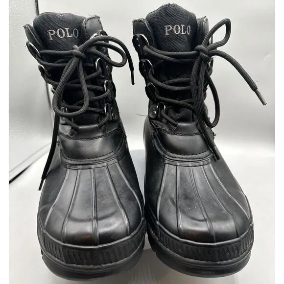 Polo Ralph Lauren‎ Men 7D Crestwick Black Duck Boots Waterproof Tan Pony Logo