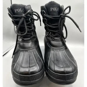 Polo Ralph Lauren‎ Men 7D Crestwick Black Duck Boots Waterproof Tan Pony Logo