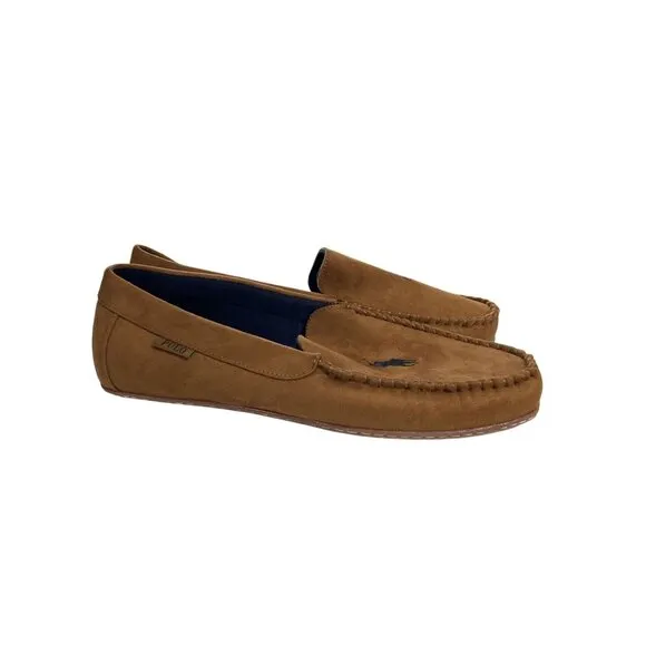 Polo Ralph Lauren mens Size 13 Brown collins moccasin Embroidered Logo slipper