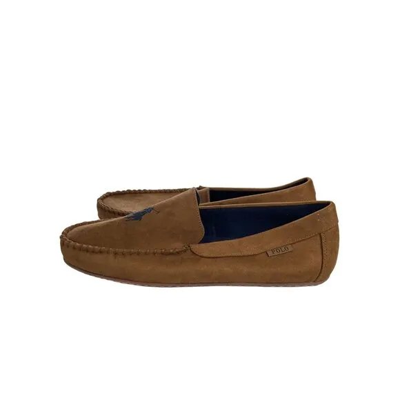 Polo Ralph Lauren mens Size 13 Brown collins moccasin Embroidered Logo slipper