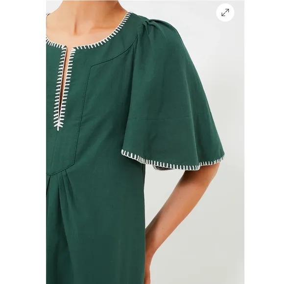 POMANDER PLACE Green Stitch Finley Flutter Sleeve Dress