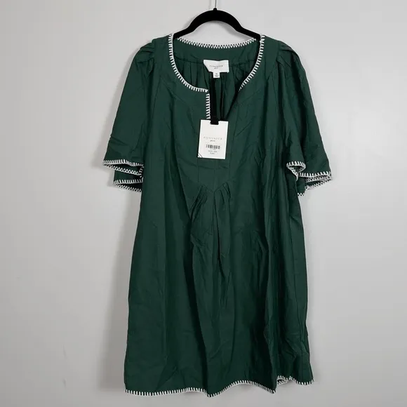 POMANDER PLACE Green Stitch Finley Flutter Sleeve Dress