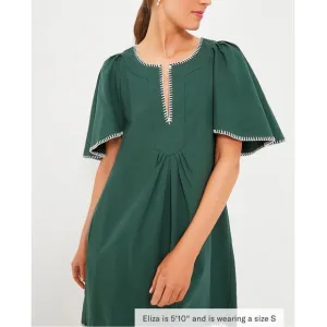 POMANDER PLACE Green Stitch Finley Flutter Sleeve Dress