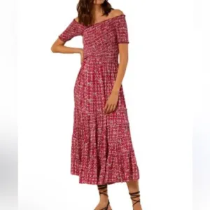 Poupette St. Barth Soledad Smocked Pink Midi Dress NWOT