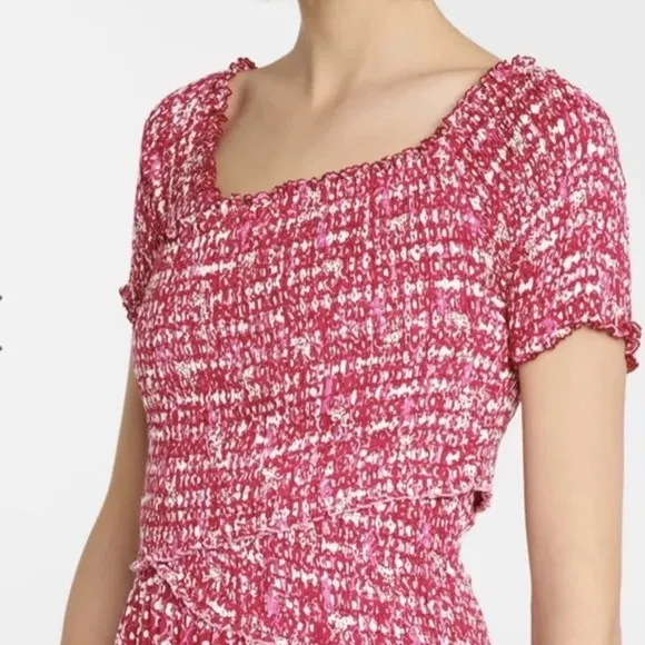 Poupette St. Barth Soledad Smocked Pink Midi Dress NWOT