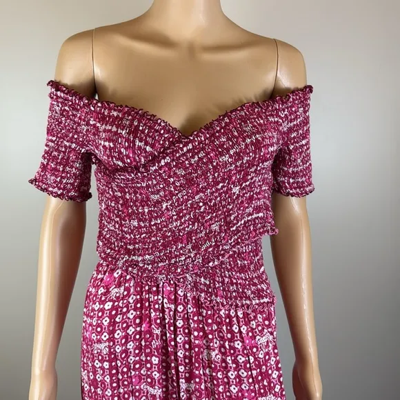 Poupette St. Barth Soledad Smocked Pink Midi Dress NWOT