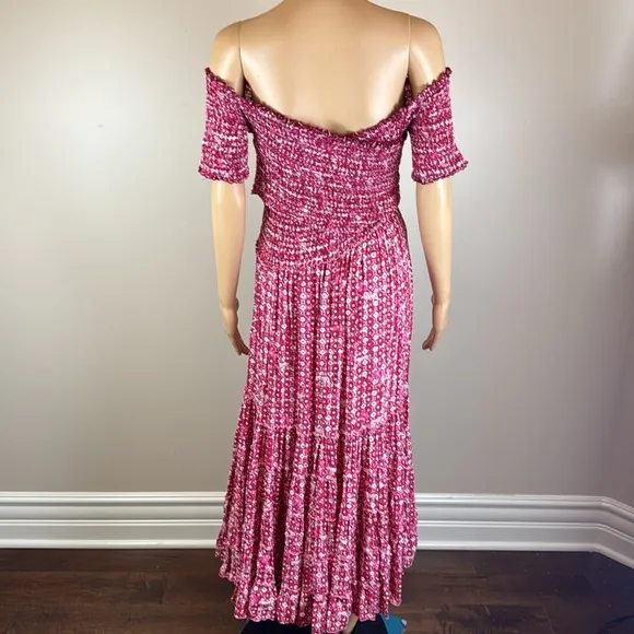 Poupette St. Barth Soledad Smocked Pink Midi Dress NWOT