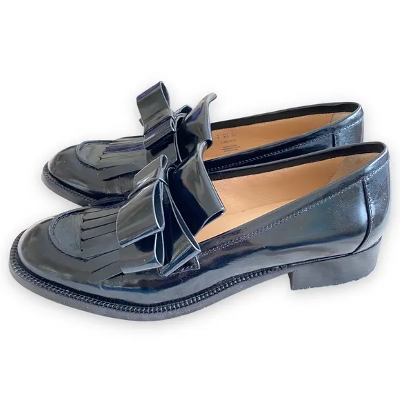 Pour La Victoire Tegan Kiltie Black Leather Fringe Bow Loafers Size 6