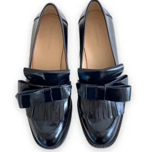 Pour La Victoire Tegan Kiltie Black Leather Fringe Bow Loafers Size 6