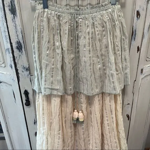 PQ Swim Golden Hour Briar Maxi Dress Swim Cover Strapless Block Tiers Pleated