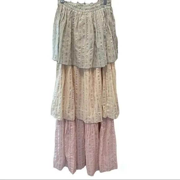 PQ Swim Golden Hour Briar Maxi Dress Swim Cover Strapless Block Tiers Pleated
