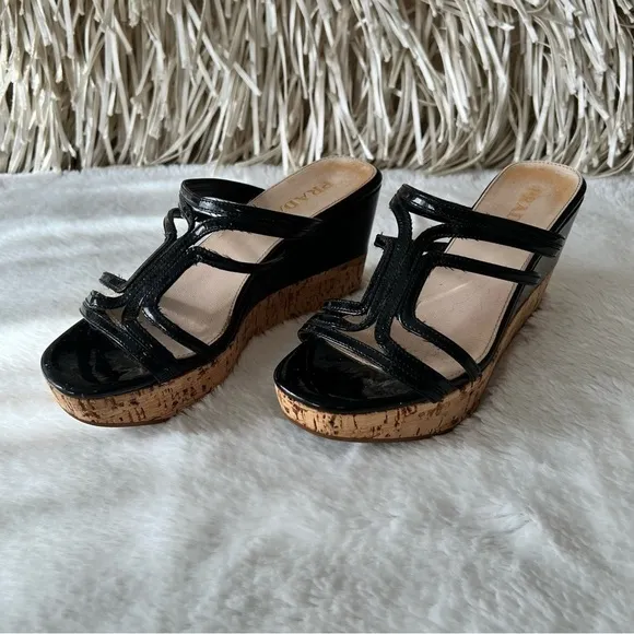 PRADA 35.5 Black Patent Leather Cage Espadrilles 5.5 6