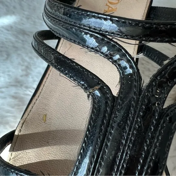 PRADA 35.5 Black Patent Leather Cage Espadrilles 5.5 6