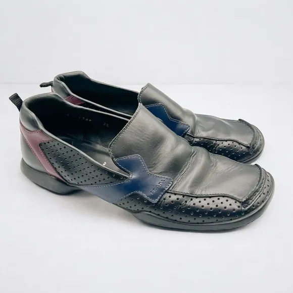 Prada Black Leather Slip-On Loafers