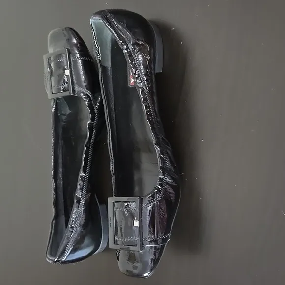Prada Black Patent Leather Women's Shoes Flats Buckle Details Shoe Size 39.5