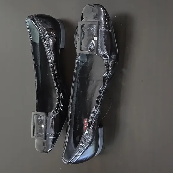 Prada Black Patent Leather Women's Shoes Flats Buckle Details Shoe Size 39.5