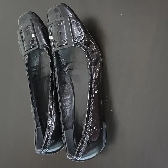 Prada Black Patent Leather Women's Shoes Flats Buckle Details Shoe Size 39.5